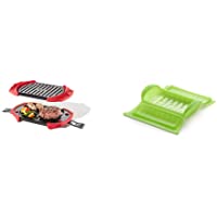 Lékué Microwave Grill- Red microondas- Acero- rojo y negro + - Estuche de vapor con bandeja- 1-2 personas- color verde